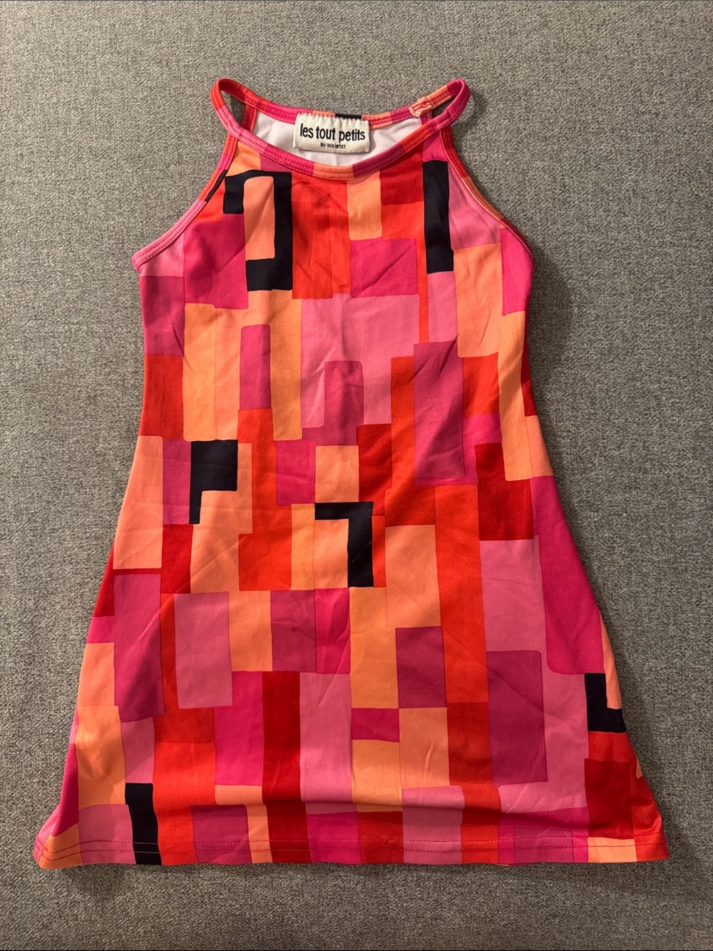5/$15- Les Tout Petits Geometric Colorblock Tank Dress - Pink & Red